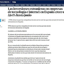 Las inversiones extranjeras en empresas de tecnologa e Internet en Espaa crece un 3,64% hasta junio